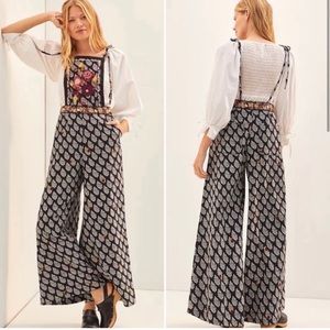 Anthropologie Embroidered Wide Leg Jumpsuit Size 2